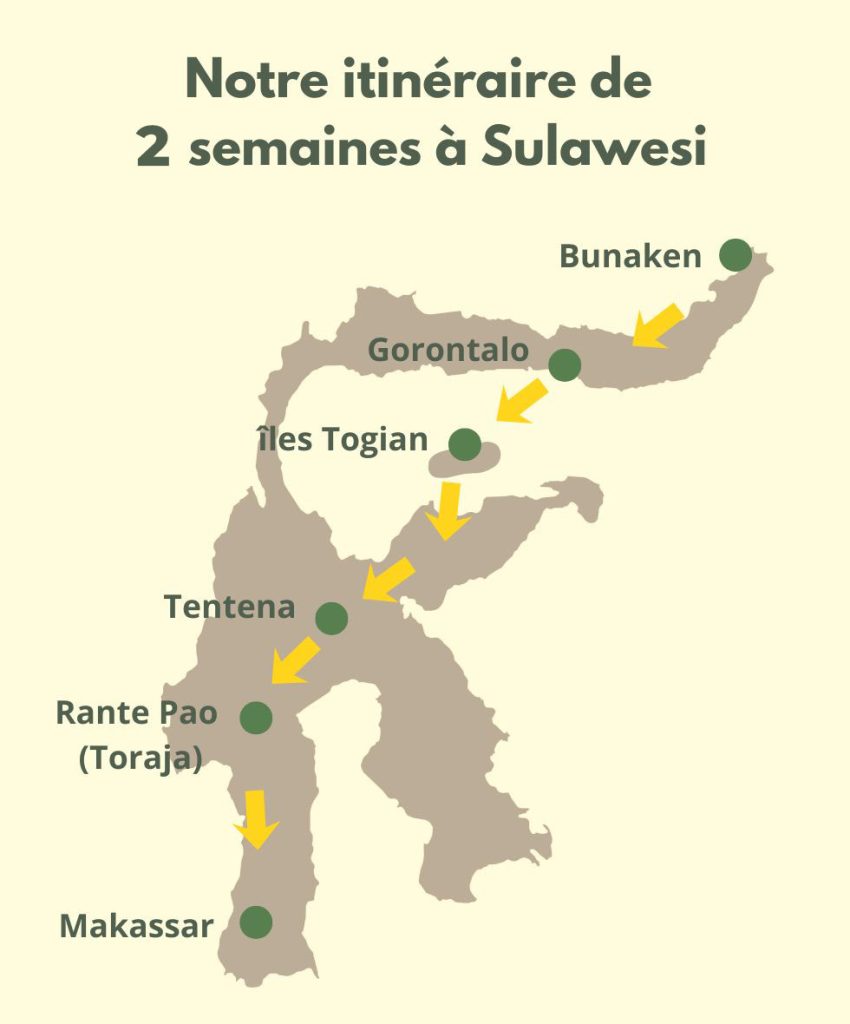 Carte Sulawesi itineraire 2 semaines