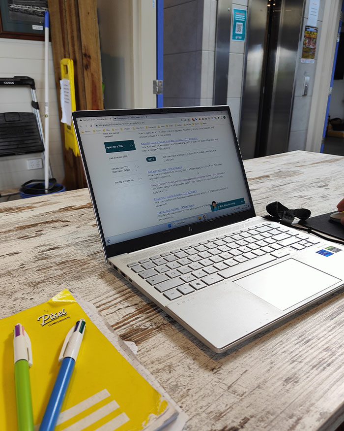 Demande TFN en ligne ordinateur Australie PVT