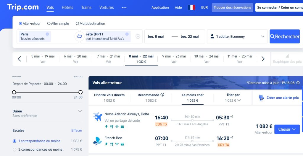 vol pas cher polynésie française